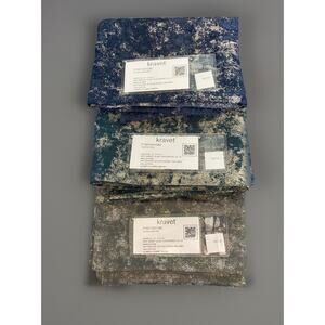 3 Kravet Clarke & Clarke Metallic Brocade Samples Teal/Midnight/Pewter 24.5"x25"